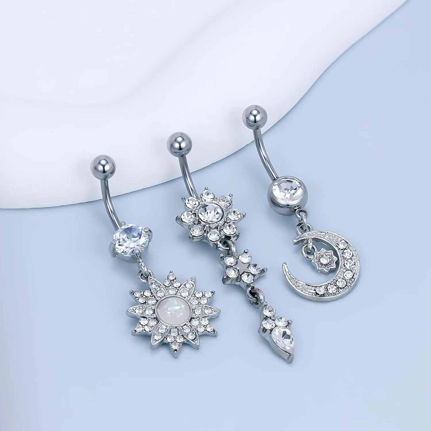 Vsnnsns 14G Dangle Belly Button Ring Piercing Jewelry 316L Stainless Surgical Steel Navel Rings Cubic Zirconia Heart Flower CZ Dangling Belly Button Ring Piercing Jewelry for Women 14 Gauge