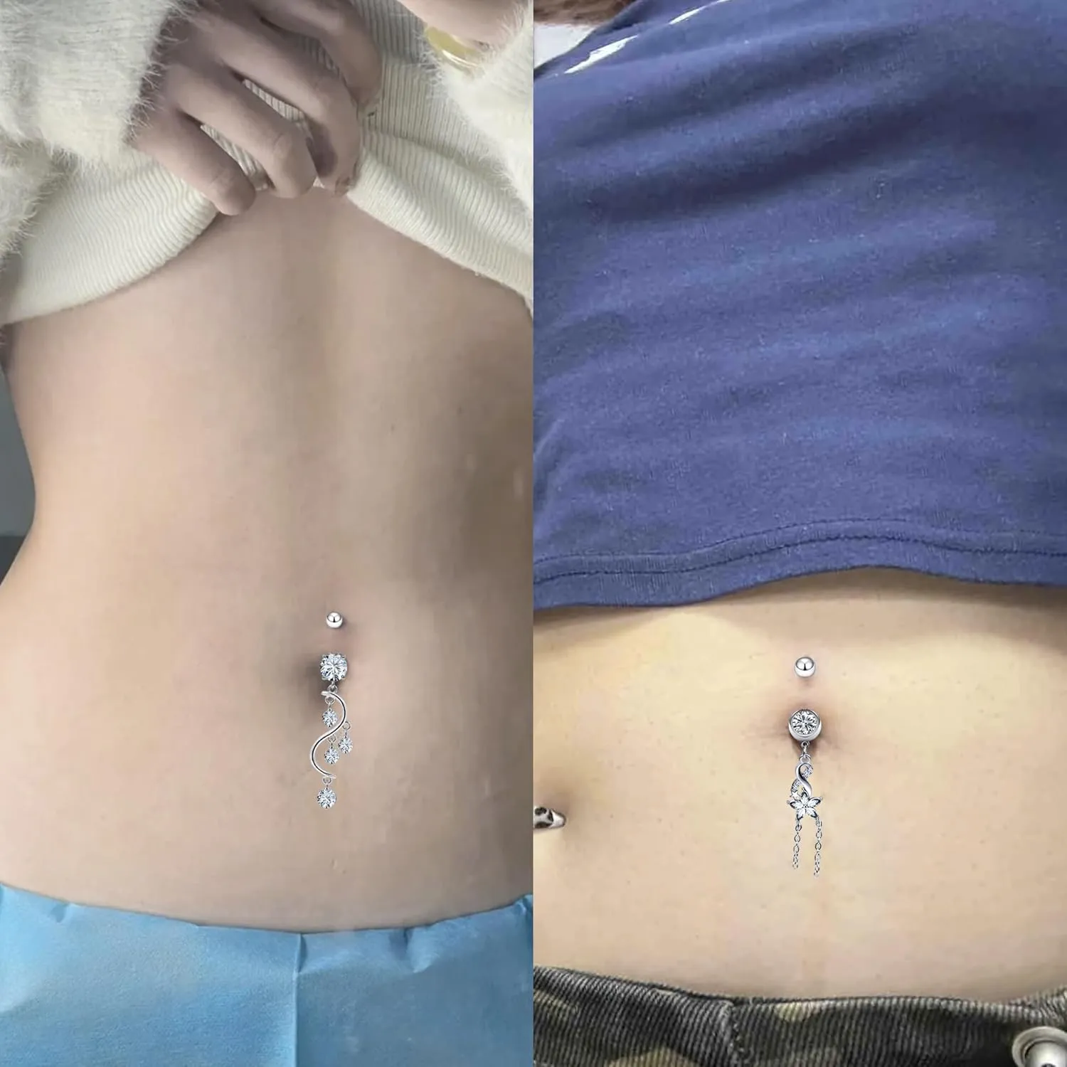 Vsnnsns 14G Dangle Belly Button Ring Piercing Jewelry 316L Stainless Surgical Steel Navel Rings Cubic Zirconia Heart Flower CZ Dangling Belly Button Ring Piercing Jewelry for Women 14 Gauge