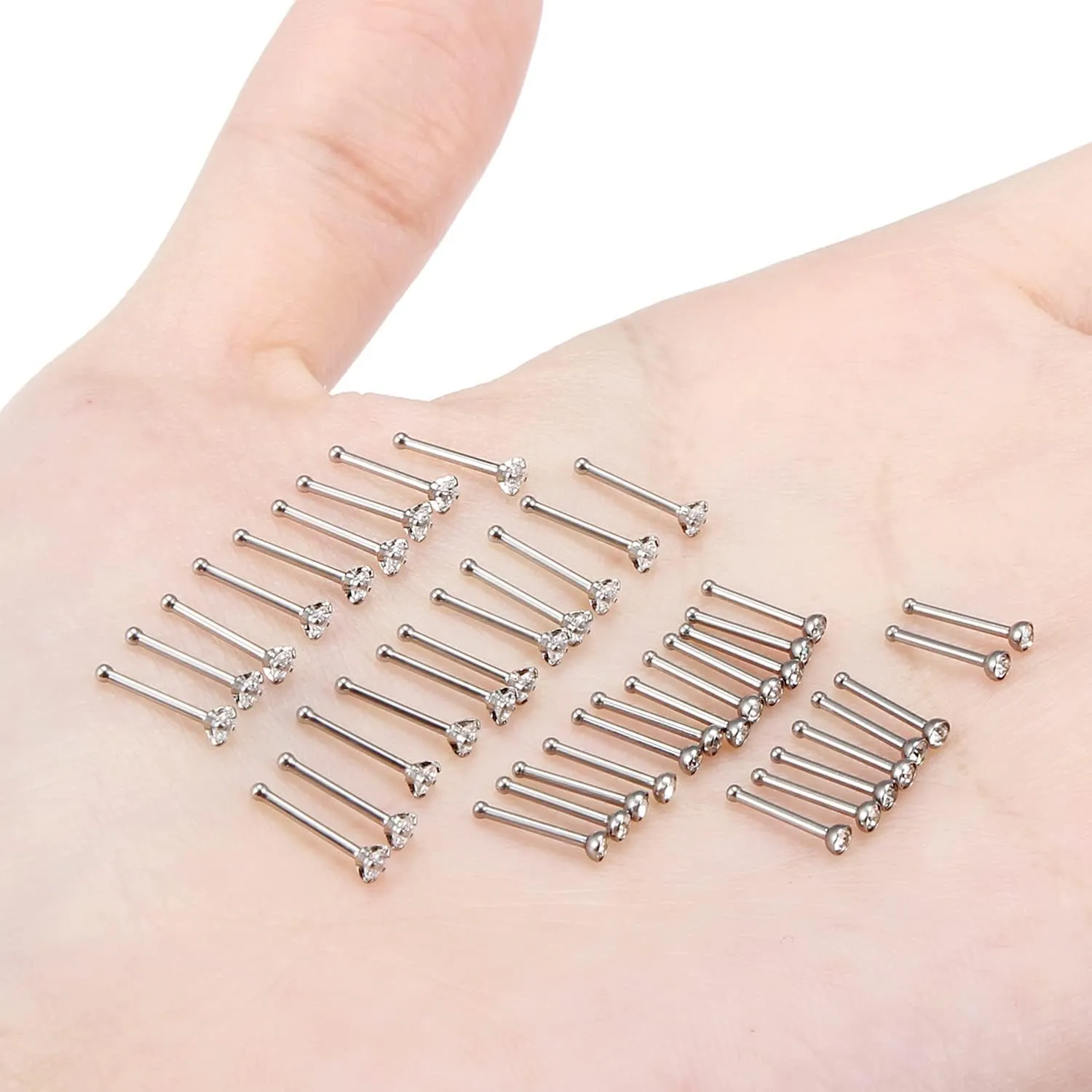 Vsnnsns 14K Gold Filled 18G 20G 22G Nose Rings Studs Piercing Jewelry for Women 316L Stainless Surgical Steel L Shaped Corkscrew Bone Nose Ring Studs Nostril Piercings Jewelry Diamond CZ Silver Gold
