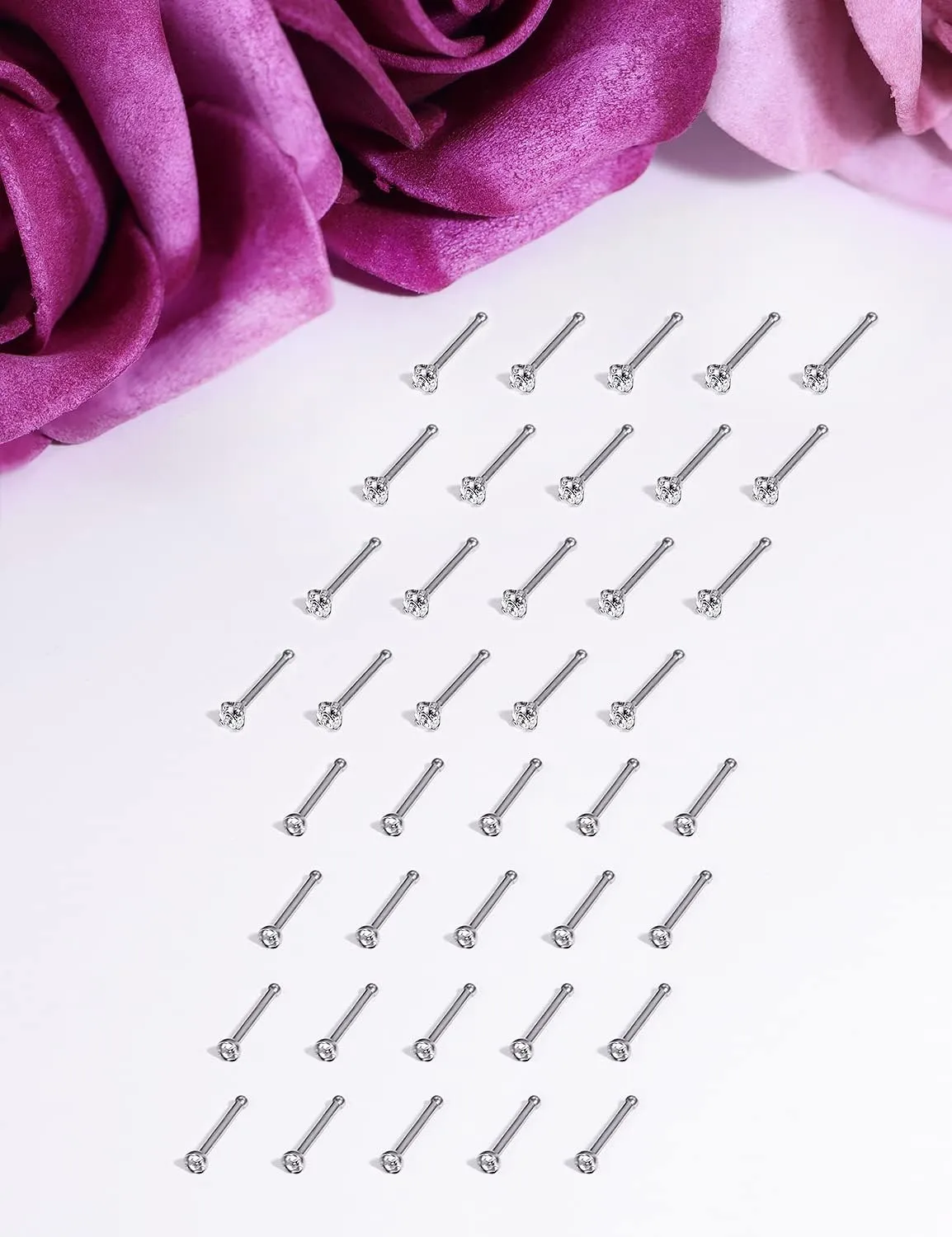 Vsnnsns 14K Gold Filled 18G 20G 22G Nose Rings Studs Piercing Jewelry for Women 316L Stainless Surgical Steel L Shaped Corkscrew Bone Nose Ring Studs Nostril Piercings Jewelry Diamond CZ Silver Gold