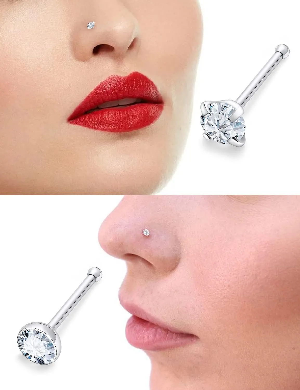 Vsnnsns 14K Gold Filled 18G 20G 22G Nose Rings Studs Piercing Jewelry for Women 316L Stainless Surgical Steel L Shaped Corkscrew Bone Nose Ring Studs Nostril Piercings Jewelry Diamond CZ Silver Gold