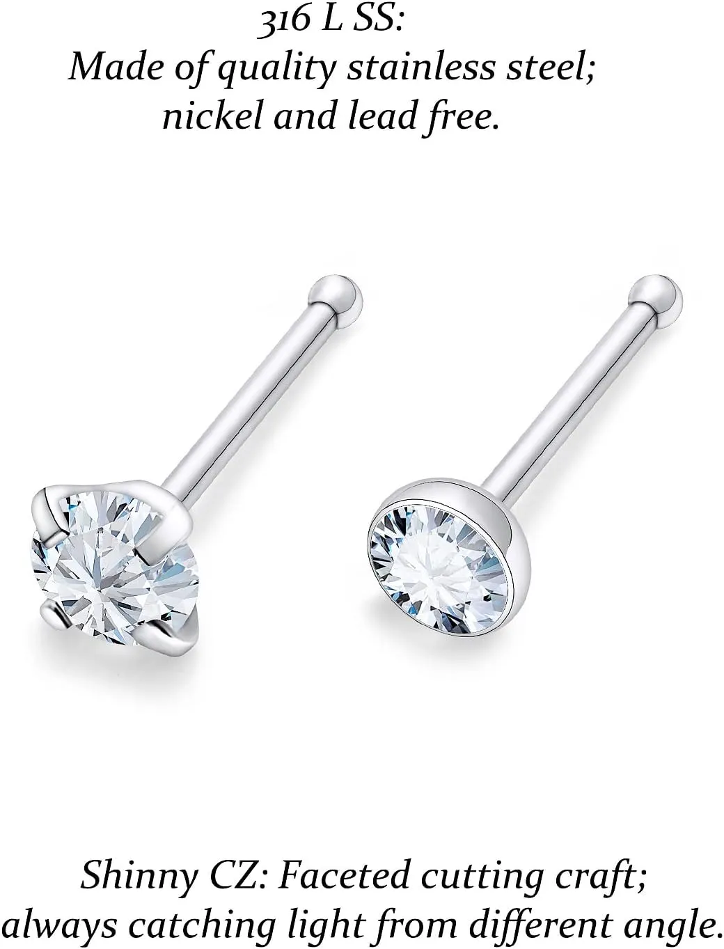 Vsnnsns 14K Gold Filled 18G 20G 22G Nose Rings Studs Piercing Jewelry for Women 316L Stainless Surgical Steel L Shaped Corkscrew Bone Nose Ring Studs Nostril Piercings Jewelry Diamond CZ Silver Gold