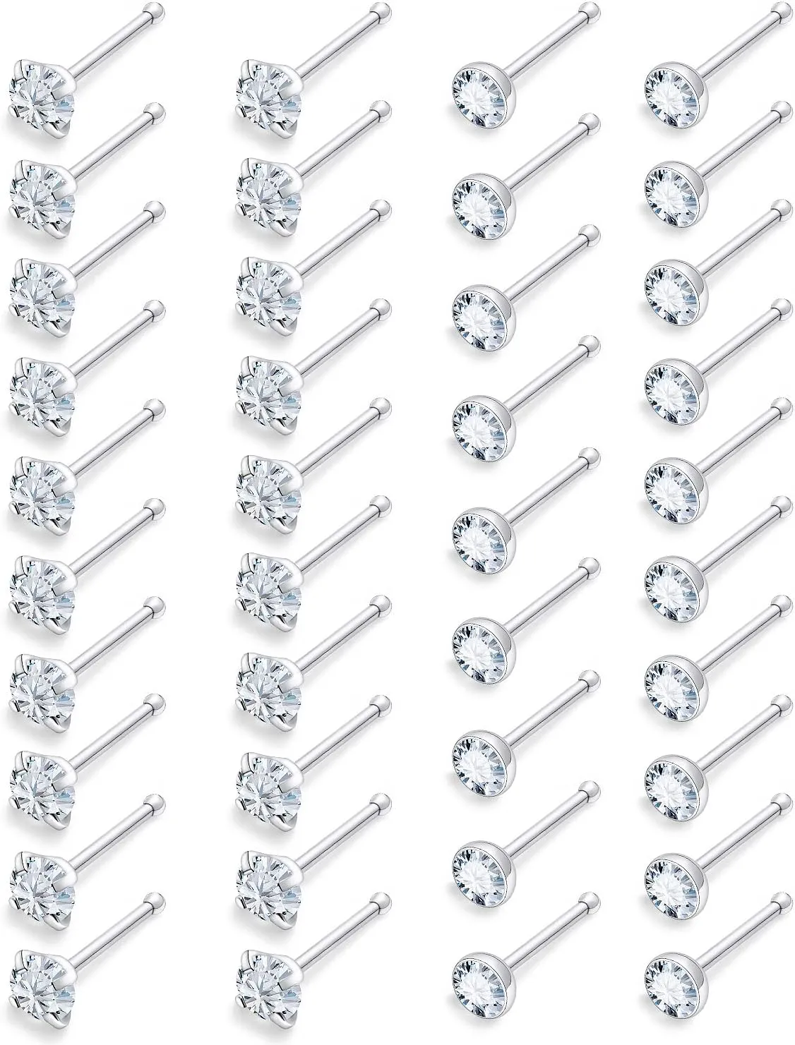 Vsnnsns 14K Gold Filled 18G 20G 22G Nose Rings Studs Piercing Jewelry for Women 316L Stainless Surgical Steel L Shaped Corkscrew Bone Nose Ring Studs Nostril Piercings Jewelry Diamond CZ Silver Gold