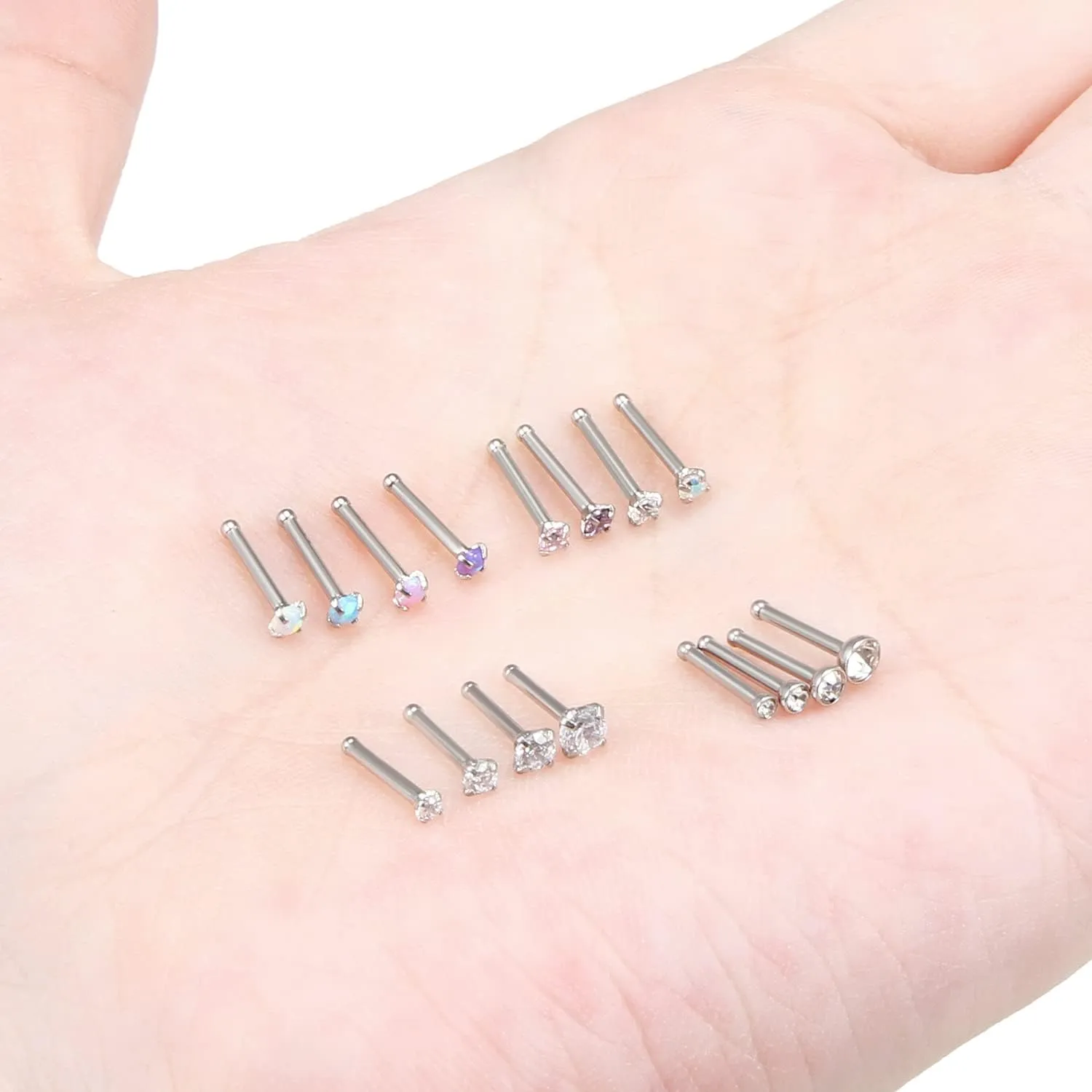 Vsnnsns 18G 20G 22G Nose Rings Studs Piercing Jewelry for Women 316L Surgical Stainless Steel L Shaped Corkscrew Straight Opal Diamond CZ Nose Rings Studs Nostril Piercing Jewelry For Women Men Silver