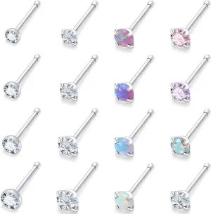 Vsnnsns 18G 20G 22G Nose Rings Studs Piercing Jewelry for Women 316L Surgical Stainless Steel L Shaped Corkscrew Straight Opal Diamond CZ Nose Rings Studs Nostril Piercing Jewelry For Women Men Silver