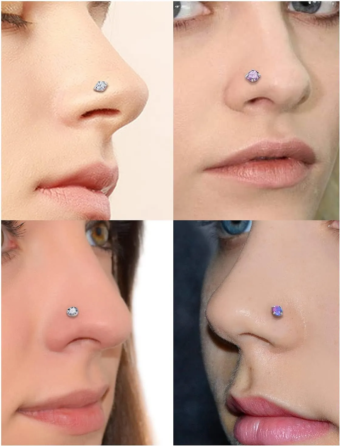 Vsnnsns 18G 20G 22G Nose Rings Studs Piercing Jewelry for Women 316L Surgical Stainless Steel L Shaped Corkscrew Straight Opal Diamond CZ Nose Rings Studs Nostril Piercing Jewelry For Women Men Silver