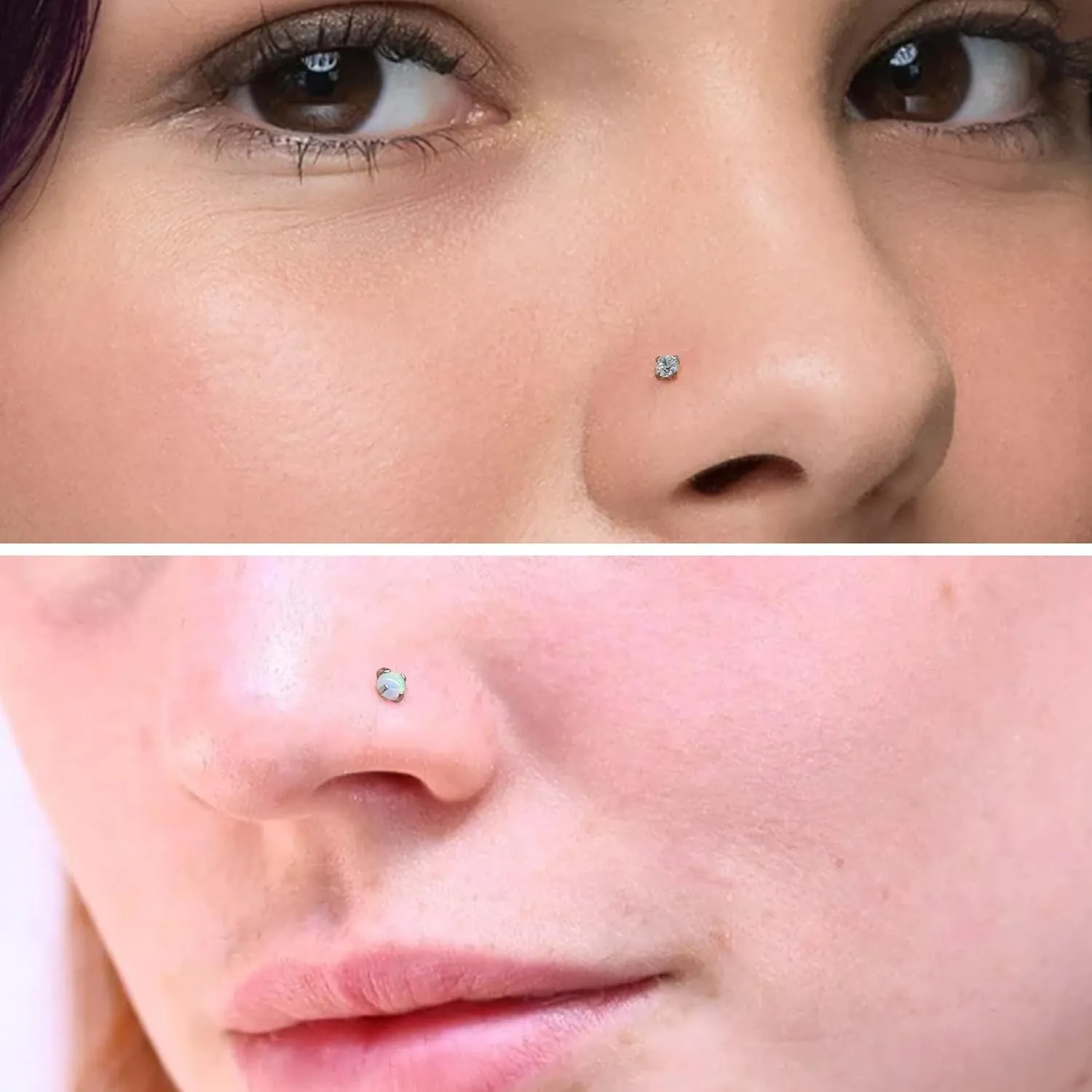 Vsnnsns 18G 20G 22G Nose Rings Studs Piercing Jewelry for Women 316L Surgical Stainless Steel L Shaped Corkscrew Straight Opal Diamond CZ Nose Rings Studs Nostril Piercing Jewelry For Women Men Silver
