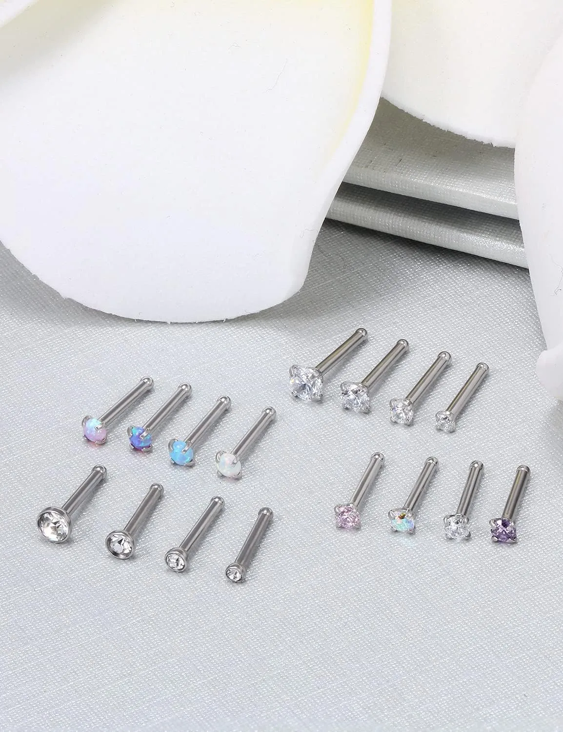 Vsnnsns 18G 20G 22G Nose Rings Studs Piercing Jewelry for Women 316L Surgical Stainless Steel L Shaped Corkscrew Straight Opal Diamond CZ Nose Rings Studs Nostril Piercing Jewelry For Women Men Silver