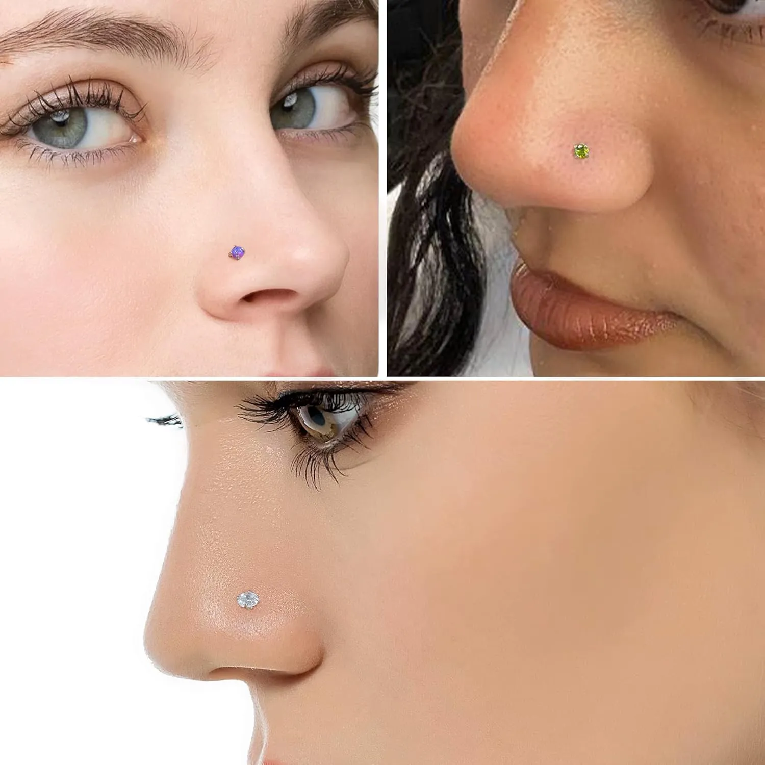 Vsnnsns 18G 20G 22G Nose Rings Studs Piercing Jewelry for Women 316L Surgical Stainless Steel L Shaped Corkscrew Straight Opal Diamond CZ Nose Rings Studs Nostril Piercing Jewelry For Women Men Silver