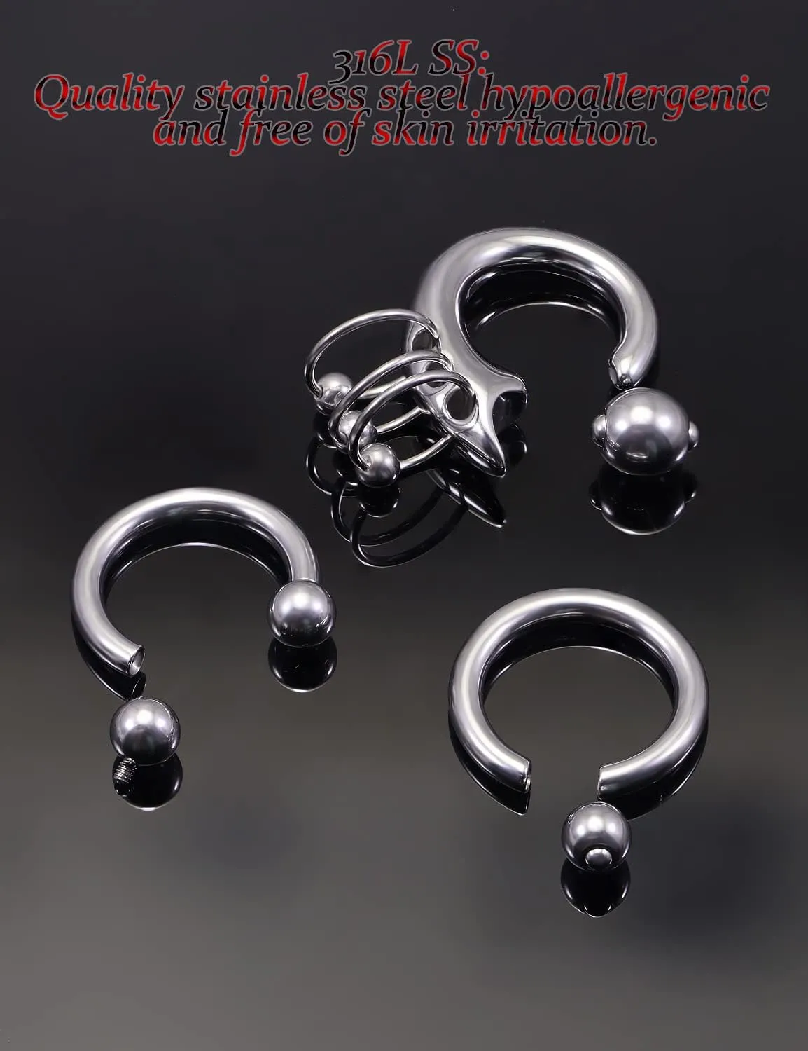 Vsnnsns 2G 4G 6G 8G Septum Rings Surgical Steel Heavy Gauges Earrings for Stretching Internally Threaded Horseshoe Septum Nose Rings Weights Captive Bead Earrings Hoops Silver Black Rainbow Rose Gold