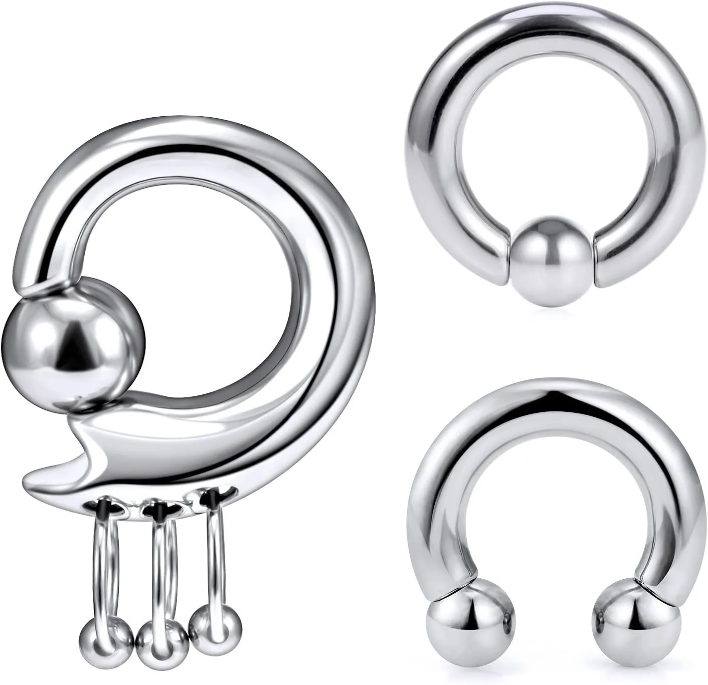 Vsnnsns 2G 4G 6G 8G Septum Rings Surgical Steel Heavy Gauges Earrings for Stretching Internally Threaded Horseshoe Septum Nose Rings Weights Captive Bead Earrings Hoops Silver Black Rainbow Rose Gold