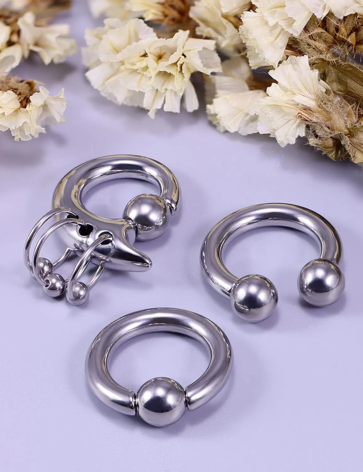 Vsnnsns 2G 4G 6G 8G Septum Rings Surgical Steel Heavy Gauges Earrings for Stretching Internally Threaded Horseshoe Septum Nose Rings Weights Captive Bead Earrings Hoops Silver Black Rainbow Rose Gold