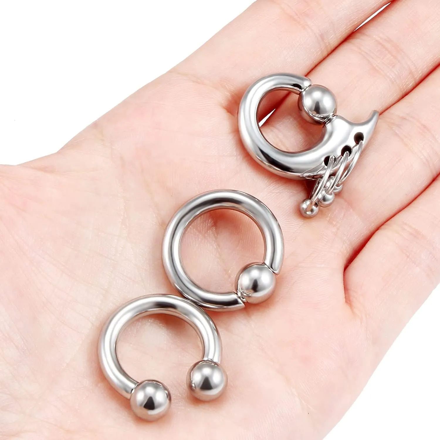 Vsnnsns 2G 4G 6G 8G Septum Rings Surgical Steel Heavy Gauges Earrings for Stretching Internally Threaded Horseshoe Septum Nose Rings Weights Captive Bead Earrings Hoops Silver Black Rainbow Rose Gold