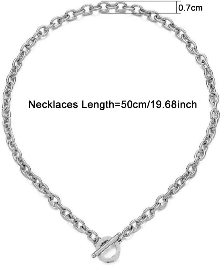 WangGao Stainless Steel Toggle Clasp Chunky Chain Necklace for Women Man,Statement Link T-Bar Clase Choker Necklaces