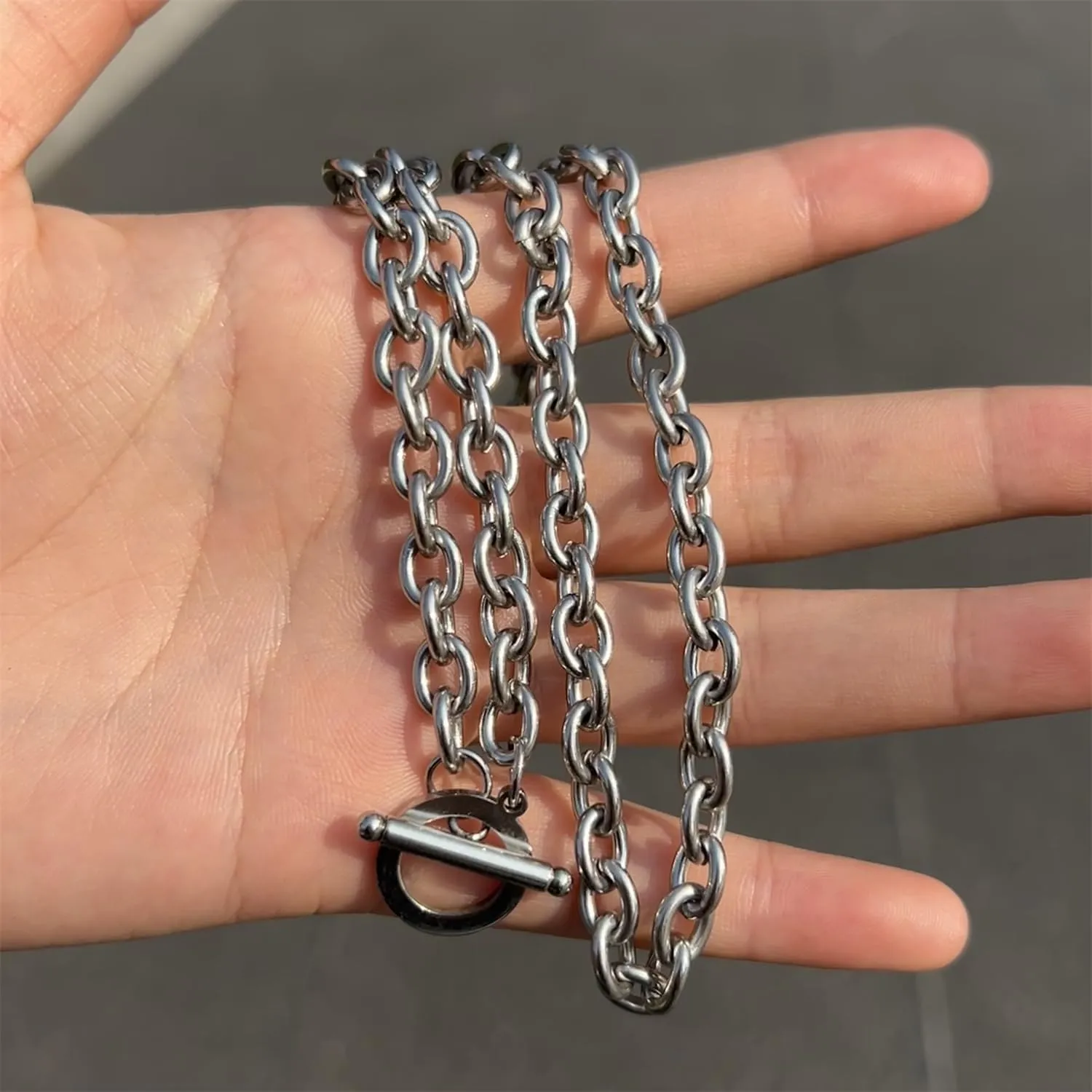 WangGao Stainless Steel Toggle Clasp Chunky Chain Necklace for Women Man,Statement Link T-Bar Clase Choker Necklaces