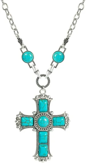 WCRAZYE Boho Handmade Natural Turquoise Necklace for Women Boho lightning Cross Turquoise Western Necklaces Vintage Statement Pendant Necklace