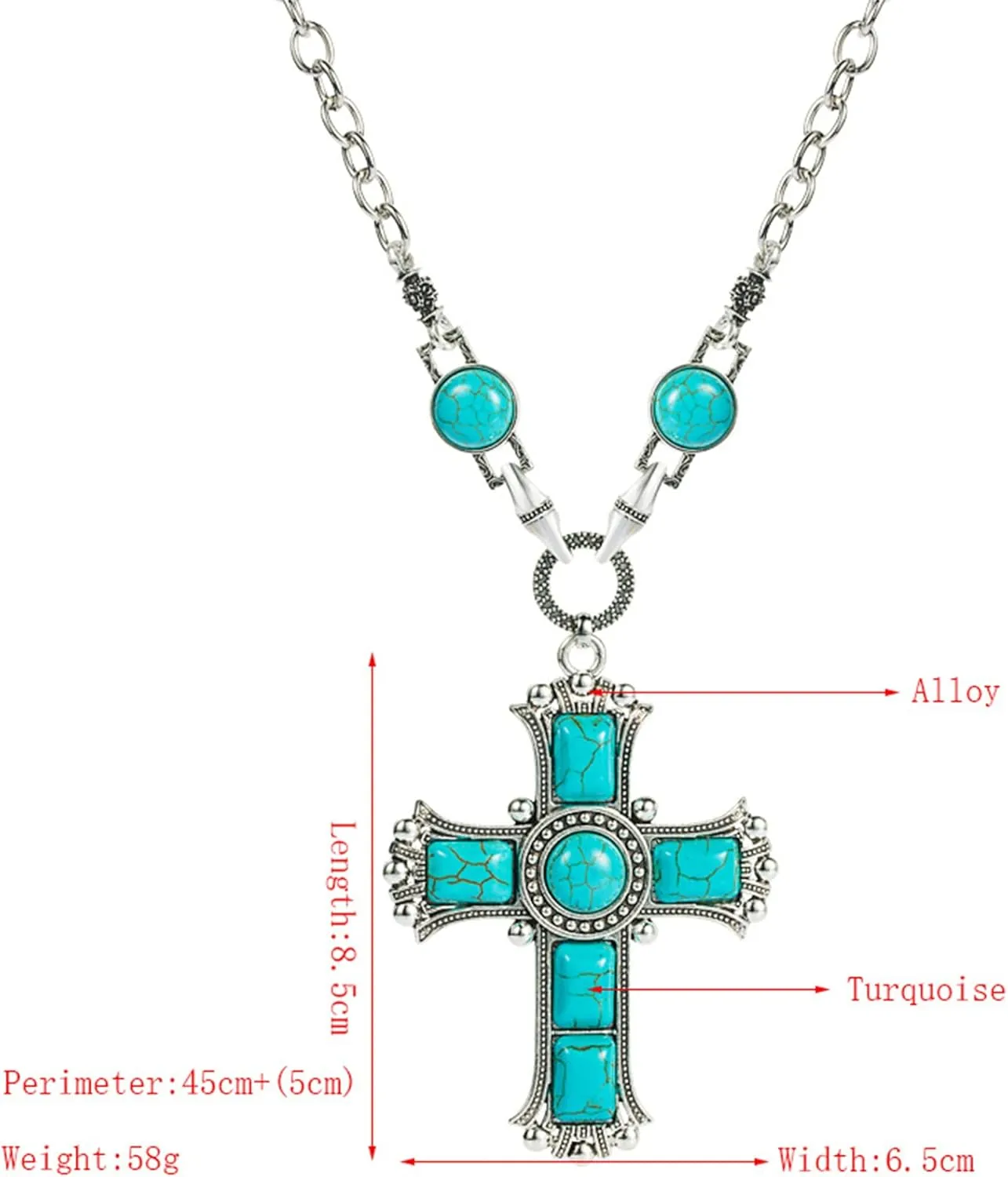 WCRAZYE Boho Handmade Natural Turquoise Necklace for Women Boho lightning Cross Turquoise Western Necklaces Vintage Statement Pendant Necklace