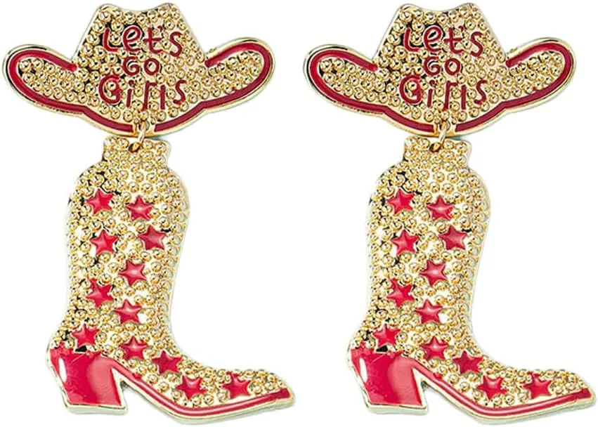 Western Cow man Boots Hat Dangle Earrings for Women Western Country Cow women Lets Go women Statement Earrings Party Vacation Jewelry