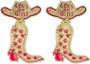 Western Cow man Boots Hat Dangle Earrings for Women Western Country Cow women Lets Go women Statement Earrings Party Vacation Jewelry