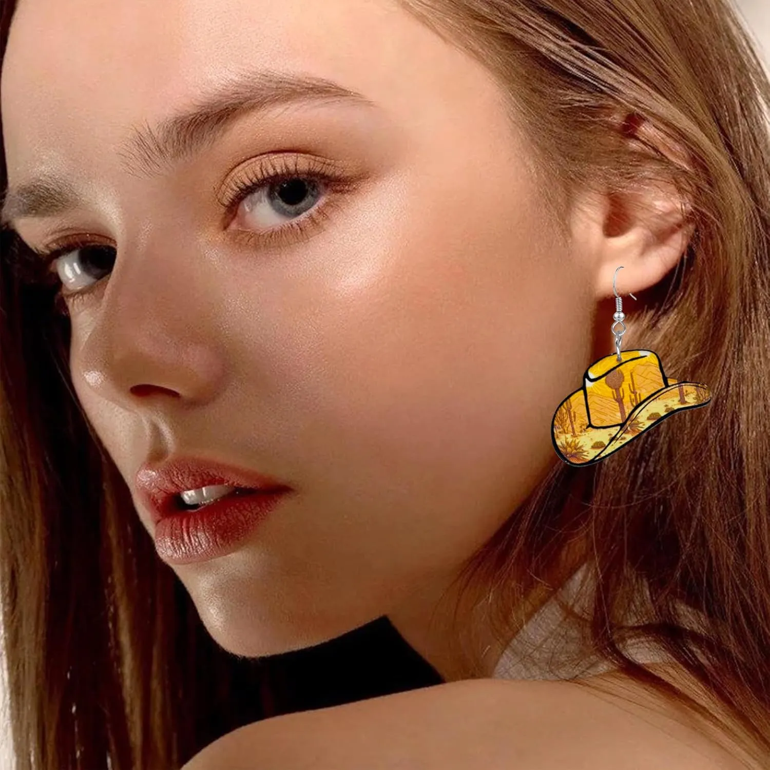 Western Cowgirl Hat Drop Earrings for Women 60s 70s Boho Vintage Party Jewelry for Women