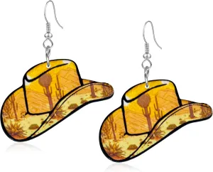 Western Cowgirl Hat Drop Earrings for Women 60s 70s Boho Vintage Party Jewelry for Women