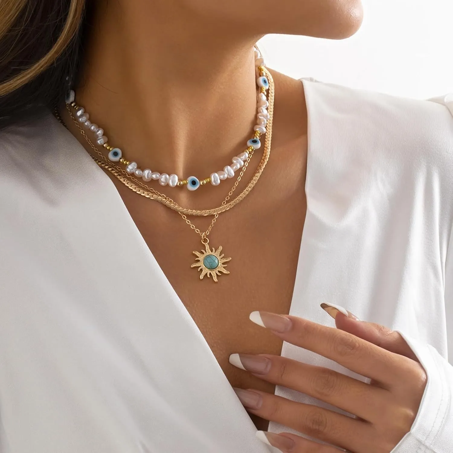 Western Region Necklace for Women Lion Butterfly Beads Natural Stone Retro Beaded Lady Women 17.71 Inch
