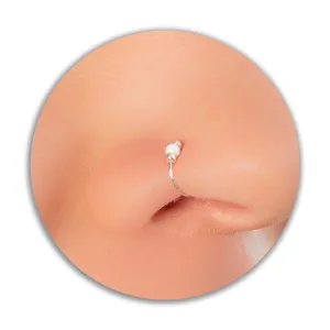 White Opal Silver Nose Hoop Piercing 24g - Thin 925 Sterling Silver Nose Ring 24 Gauge-INNER DIAMTER 0.3 Inches 7mm -Small Nose Hoop - Handmade Nose Ring- Elegant Design - Comes In A Gift Package
