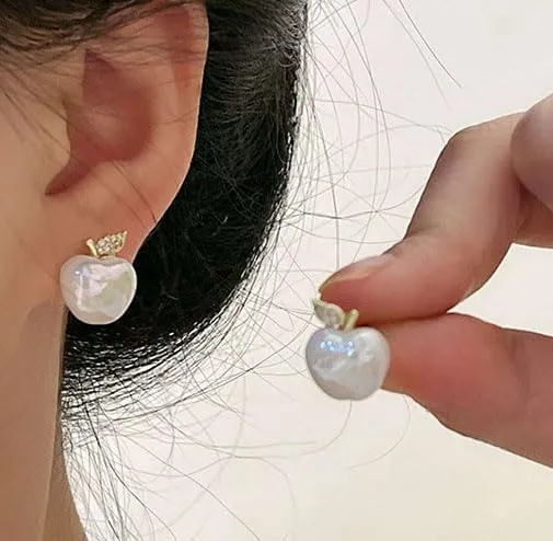 White Pearl Apple Stud Earrings for Women Teacher Christmas Gifts Earrings Small Apple Earrings Cute Fruit Red Enamel Apple Earring Christmas Jewelry