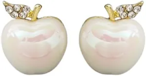 White Pearl Apple Stud Earrings for Women Teacher Christmas Gifts Earrings Small Apple Earrings Cute Fruit Red Enamel Apple Earring Christmas Jewelry