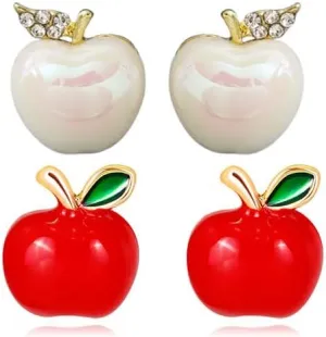 White Pearl Apple Stud Earrings for Women Teacher Christmas Gifts Earrings Small Apple Earrings Cute Fruit Red Enamel Apple Earring Christmas Jewelry