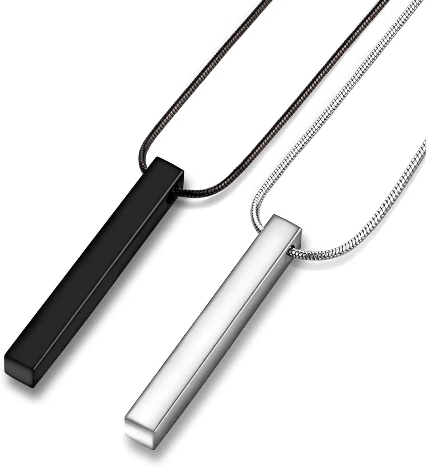 Wikavanli Stainless Steel Couple Necklace for Men and Women, Bar Pendant Matching Necklaces 22 Inches Snake Chain, Unisex
