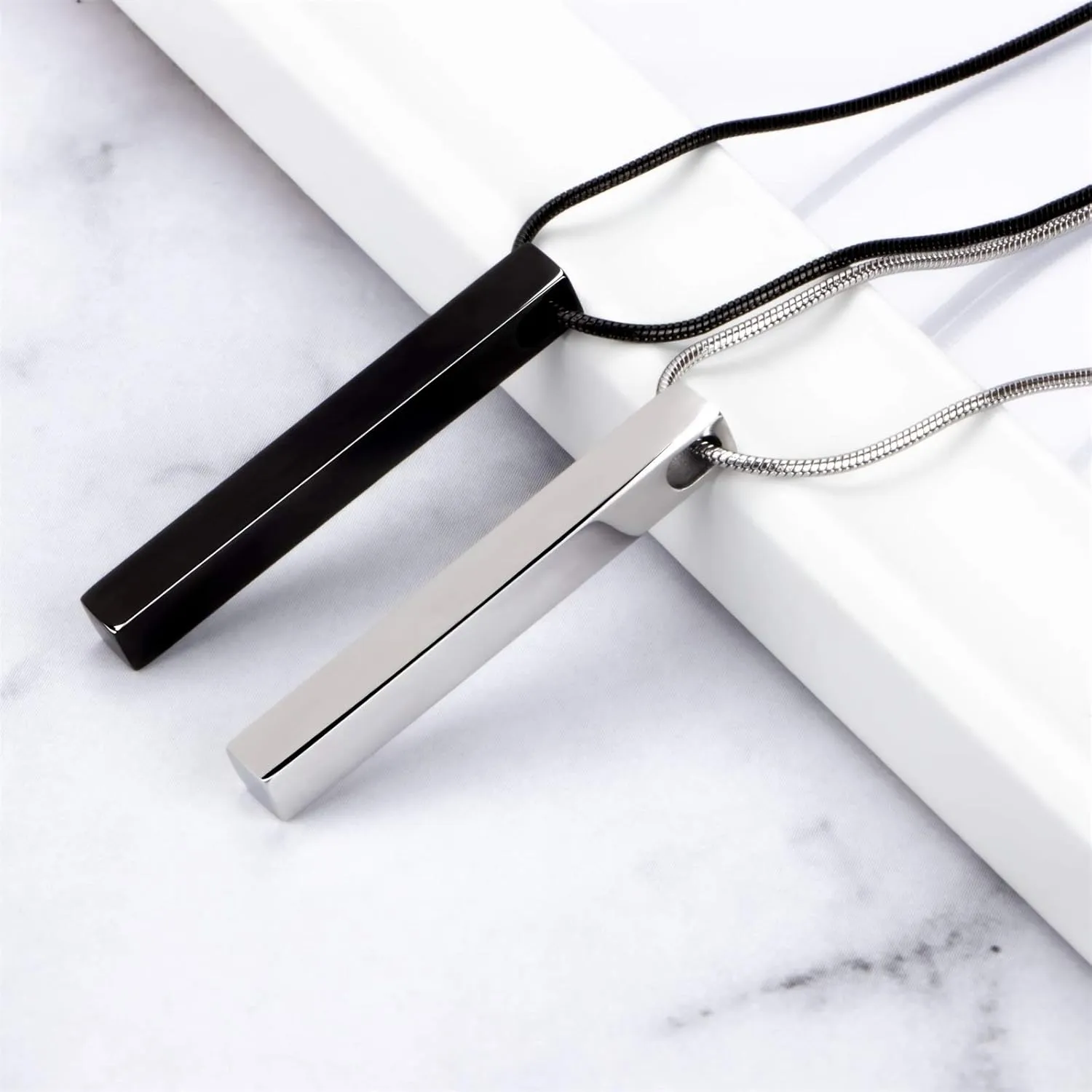 Wikavanli Stainless Steel Couple Necklace for Men and Women, Bar Pendant Matching Necklaces 22 Inches Snake Chain, Unisex