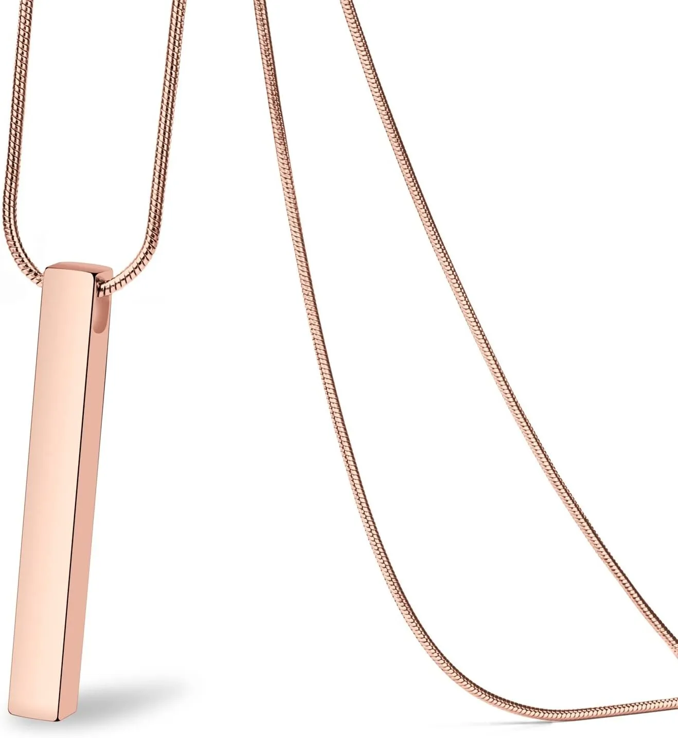 Wikavanli Stainless Steel Couple Necklace for Men and Women, Bar Pendant Matching Necklaces 22 Inches Snake Chain, Unisex