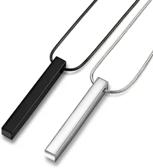 Wikavanli Stainless Steel Couple Necklace for Men and Women, Bar Pendant Matching Necklaces 22 Inches Snake Chain, Unisex