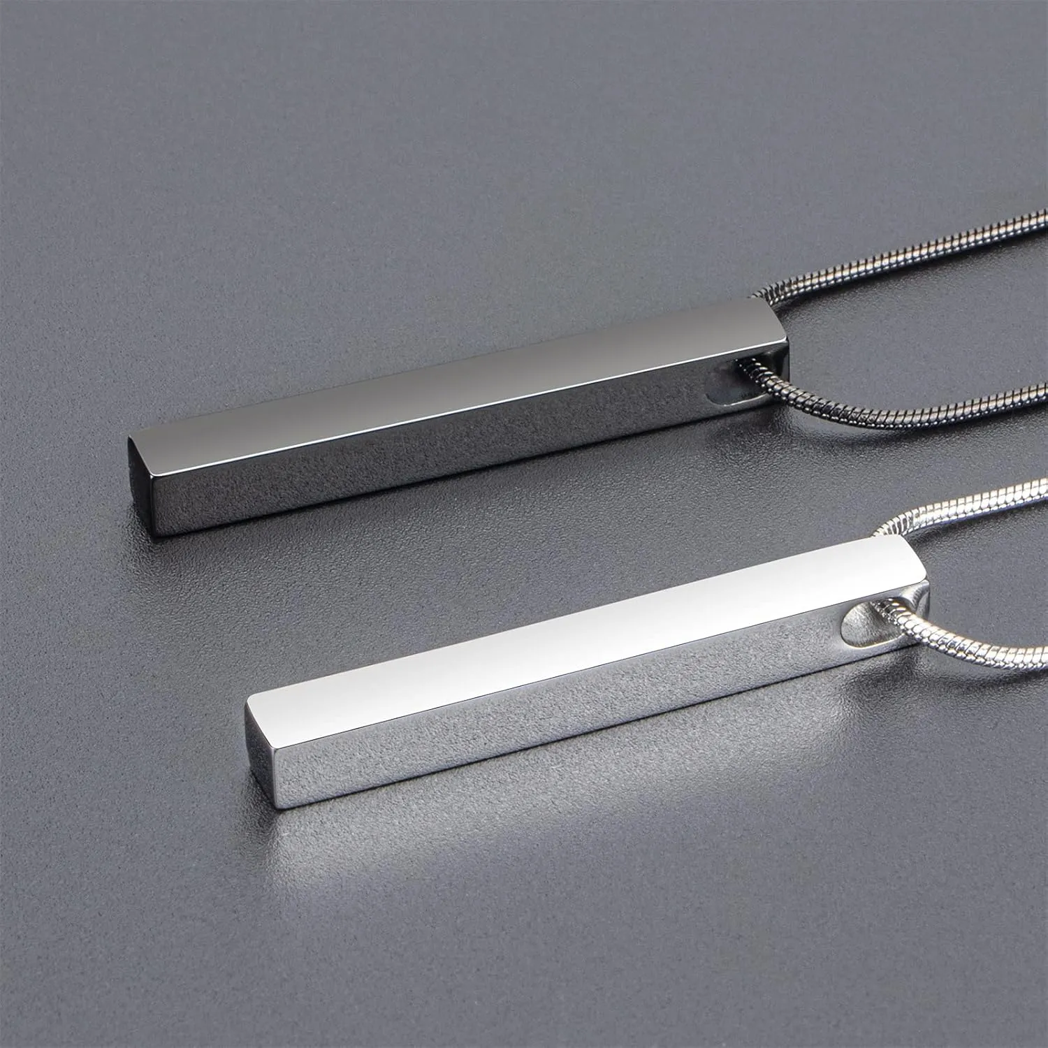 Wikavanli Stainless Steel Couple Necklace for Men and Women, Bar Pendant Matching Necklaces 22 Inches Snake Chain, Unisex