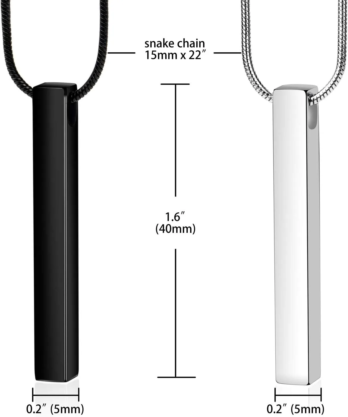 Wikavanli Stainless Steel Couple Necklace for Men and Women, Bar Pendant Matching Necklaces 22 Inches Snake Chain, Unisex