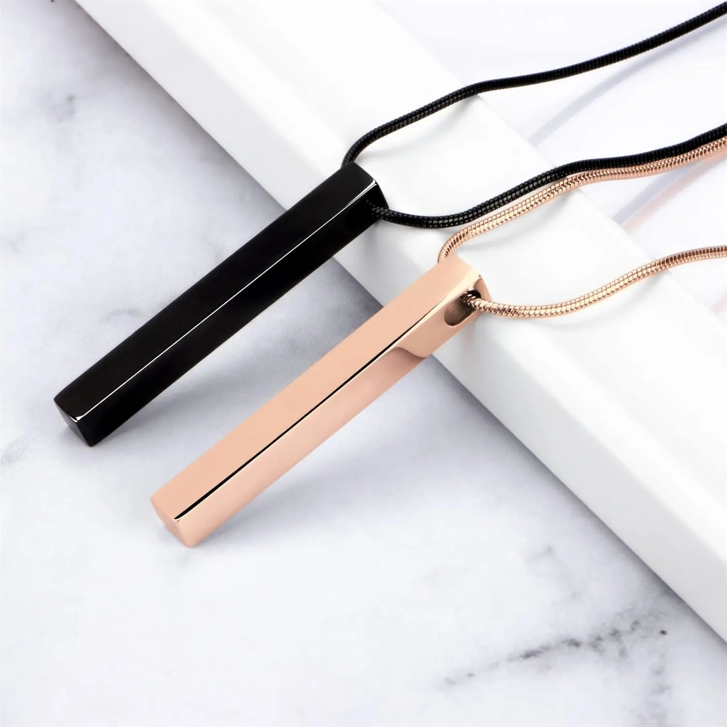 Wikavanli Stainless Steel Couple Necklace for Men and Women, Bar Pendant Matching Necklaces 22 Inches Snake Chain, Unisex
