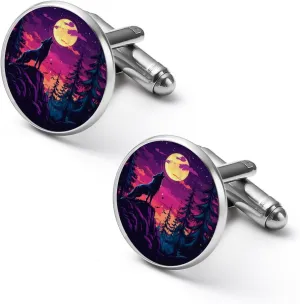 Wolf Howling At The Moon Fashion Cufflinks For Men Alloy Tuxedo Shirt Cuff Links For Business Wedding Party 1.7cm