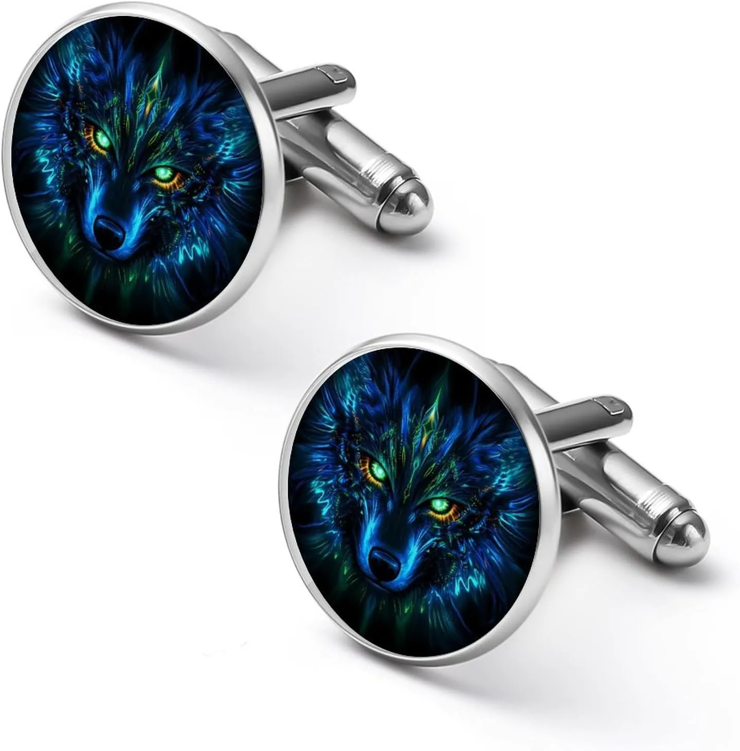 Wolf with Green Eyes Fashion Cufflinks For Men Alloy Tuxedo Shirt Cuff Links For Business Wedding Party 2.0cm