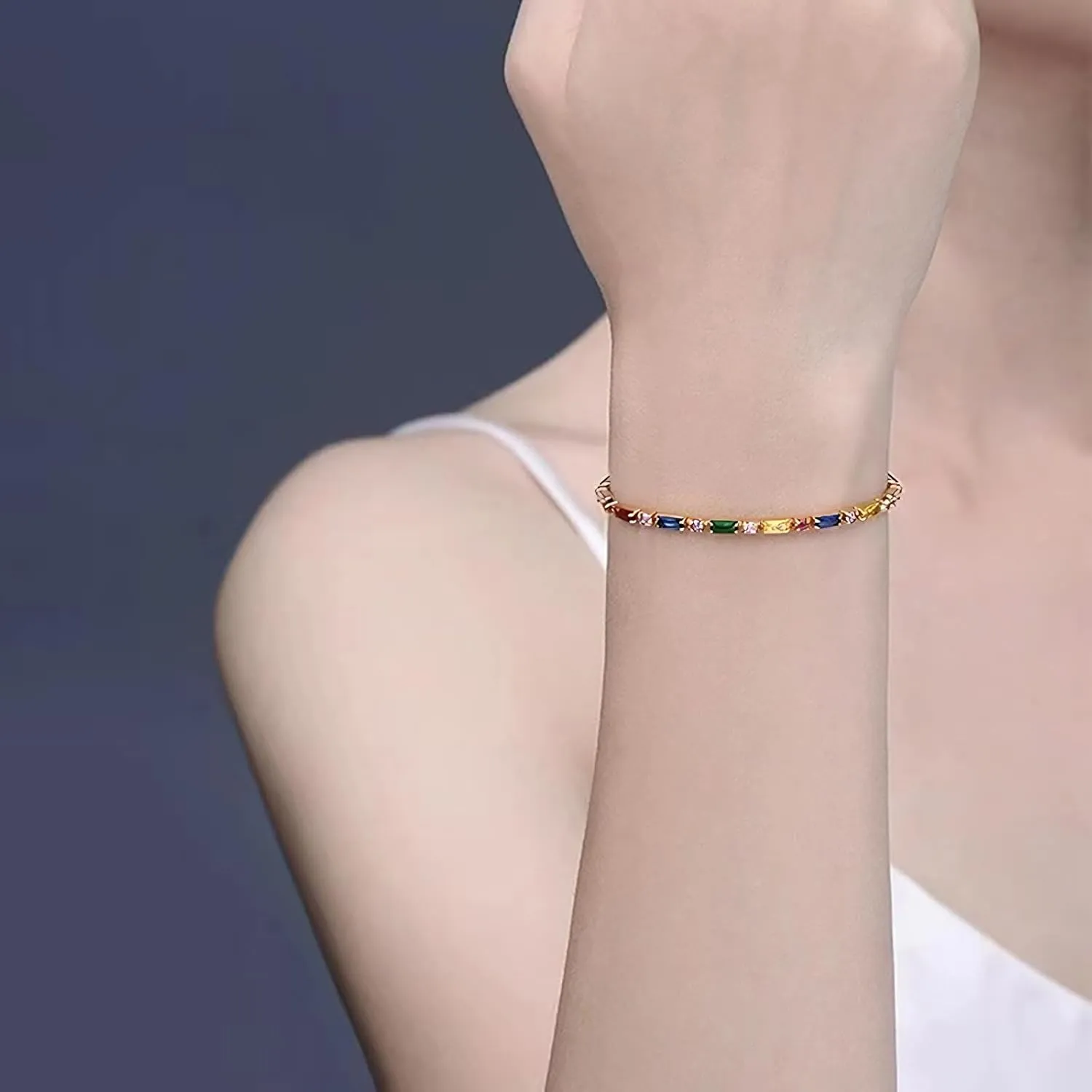 Women Multi Colored Crystal Tennis Bracelet Boho Cubic Zirconia Bracelet for Women