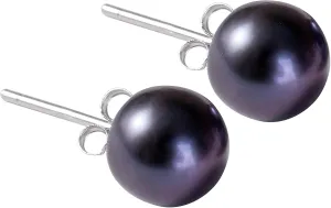 Women's freshwater cultured pearl earrings white buttons 925 Sterling Silver (black)