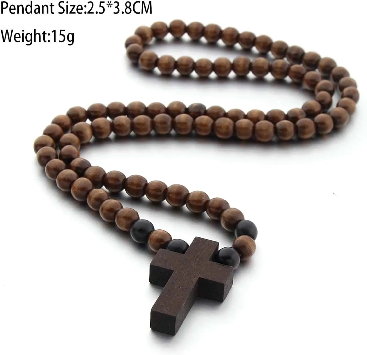 Wood Beads Cross Pendant Necklace Natural Religious Rosary Jewelry for Women Men Prayer Accessories