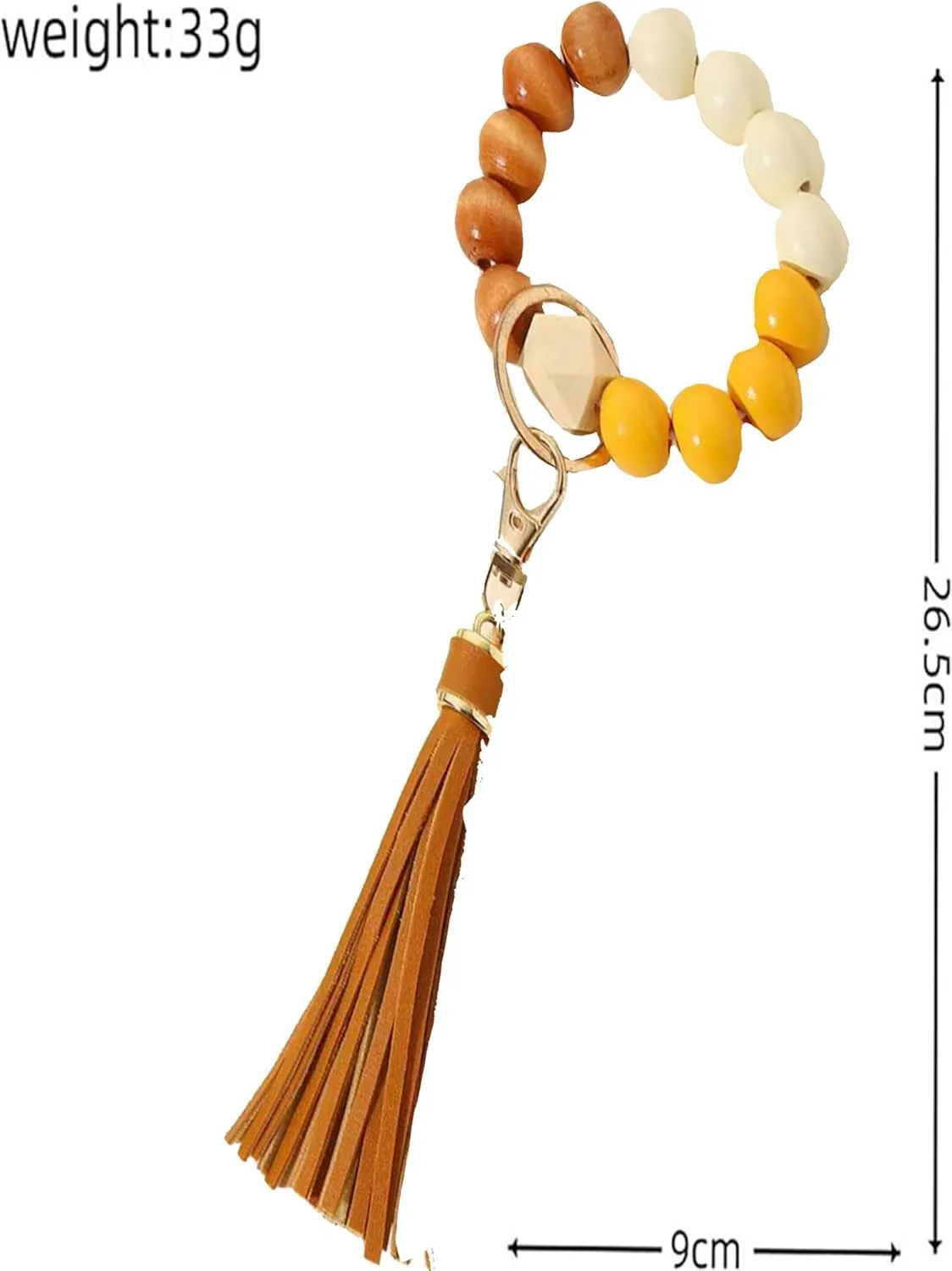 Wood Key Ring Bracelet Portable Car Keychain Holder Wristlet Keychain Wood Women Beaded Bangle Chain