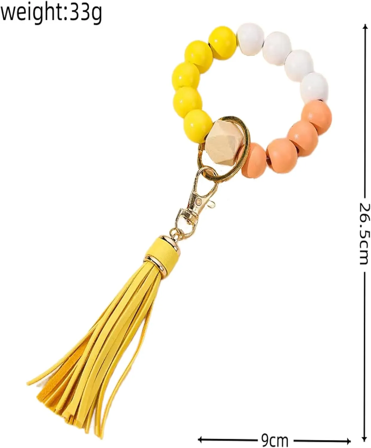 Wood Key Ring Bracelet Portable Car Keychain Holder Wristlet Keychain Wood Women Beaded Bangle Chain