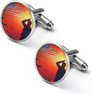 World War II U.S. Flag Soldier Fashion Cufflinks For Men Alloy Tuxedo Shirt Cuff Links For Business Wedding Party 2.0cm