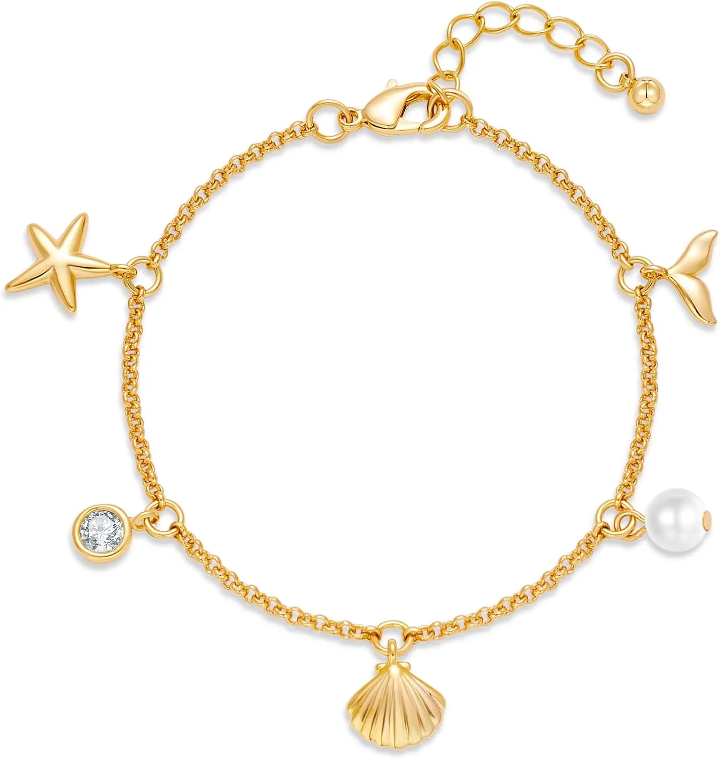 WOWORAMA Starfish Seashell Bracelet for Women Gold Beach Shell Charm Bracelets Adjustable Shell Beads Bracelet Boho Hawaiian Ocean Mermaid Bracelet