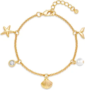 WOWORAMA Starfish Seashell Bracelet for Women Gold Beach Shell Charm Bracelets Adjustable Shell Beads Bracelet Boho Hawaiian Ocean Mermaid Bracelet