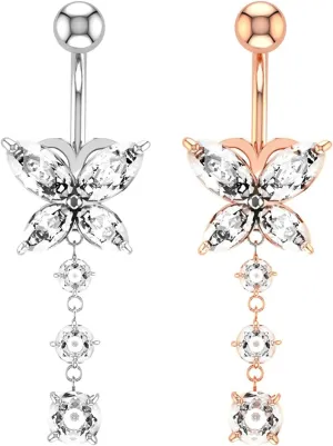 Wycian Cute Piercing Jewelry, Belly Rings Jewelry Cubic Zirconia Silver Surgical Steel Butterfly for Women Girls Body Piercing Jewelry