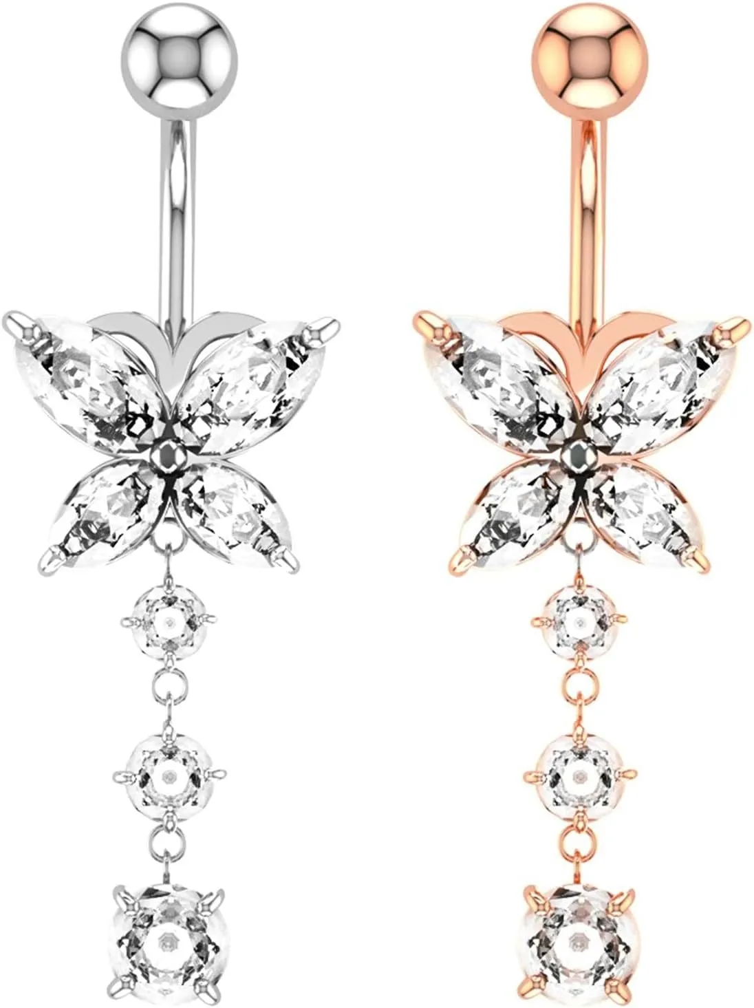 Wycian Cute Piercing Jewelry, Belly Rings Jewelry Cubic Zirconia Silver Surgical Steel Butterfly for Women Girls Body Piercing Jewelry