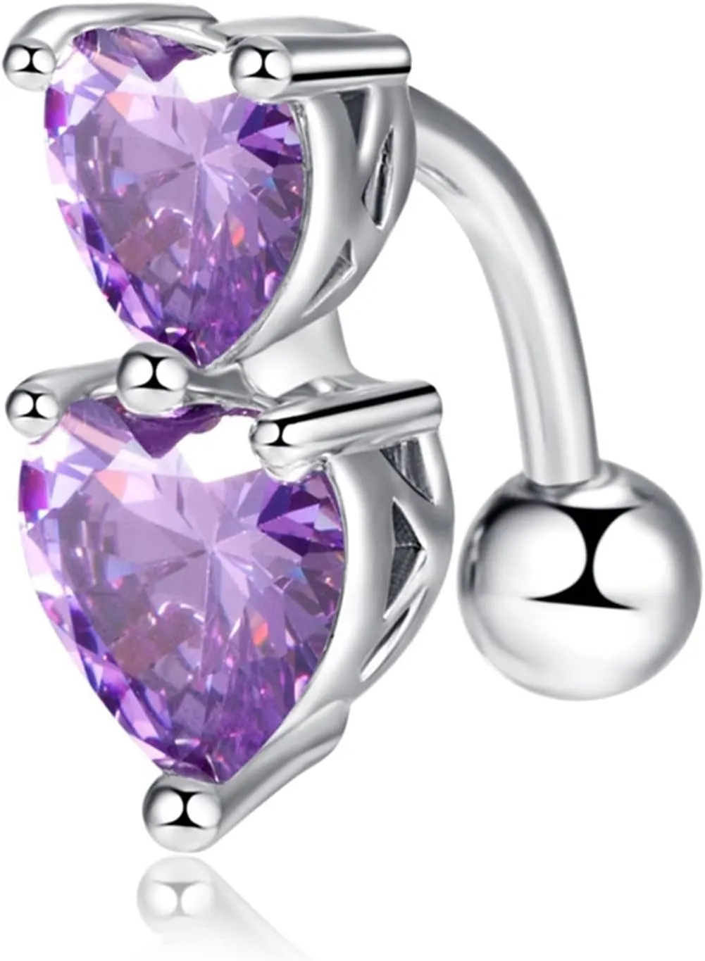Wycian Navel Rings, Specific Heart Cubic Zirconia Gold Surgical Steel Two Heart 2.9G for Women Girls Body Piercing Jewelry